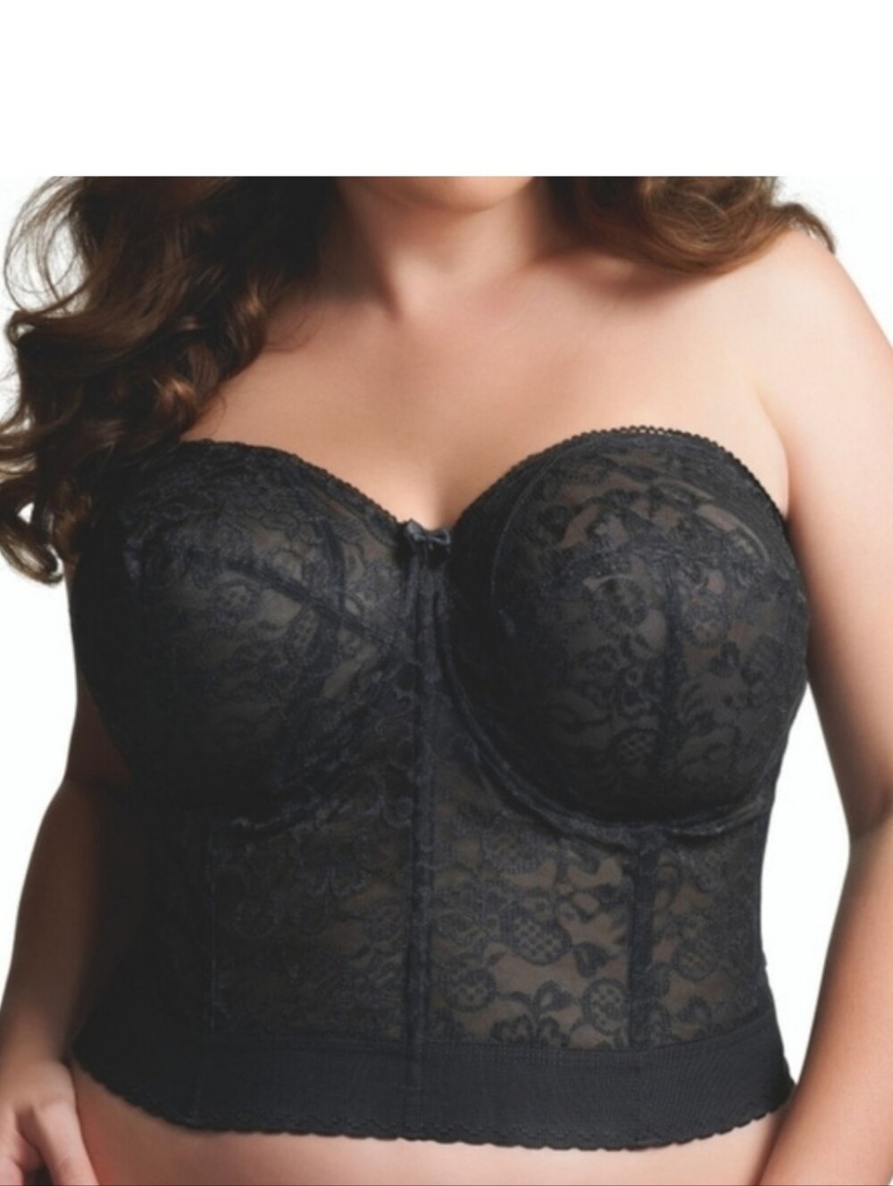 Goddess Plus Size Lace Black Longline Bustier Bra, Sz 48C